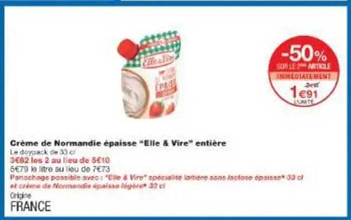 Crème de Normandie épaisse “Elle & Vire” entière