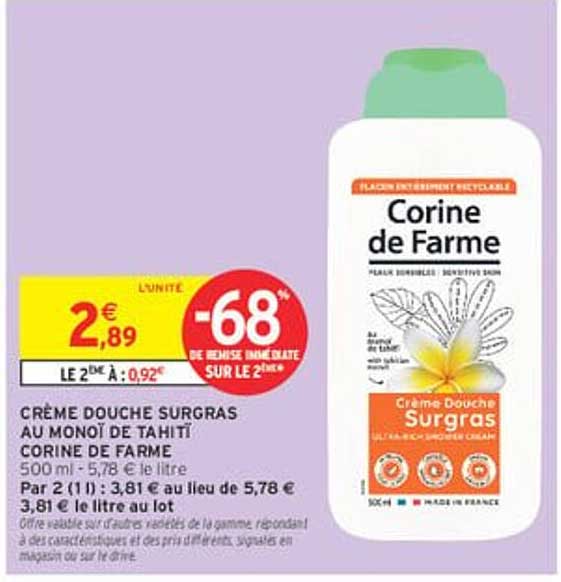 CRÈME DOUCHE SURGRAS AU MONOI DE TAHITI CORINE DE FARME