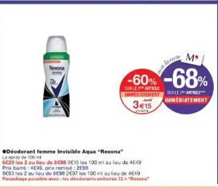 Déodorant femme Invisible Aqua "Rexona"