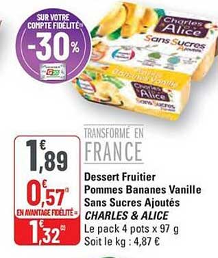 Dessert Fruiter Pommes Bananes Vanille SansSucres Ajoutés CHARLES & ALICE