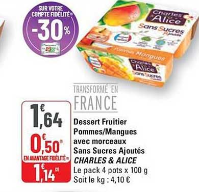 Dessert Fruiter Pommes/Mangues avec morceaux Sans Sucre Ajoutés CHARLES & ALICE