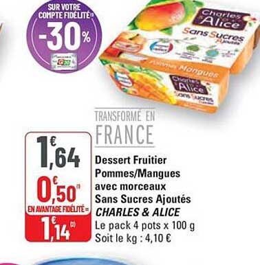 Dessert Fruiter Pommes/Mangues avec morceaux Sans Sucres Ajoutés CHARLES & ALICE