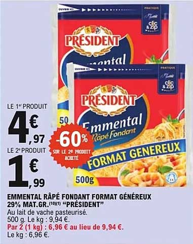 Emmental Râpé Fondant Format Généreux 29% Mat.Gr. "Président"