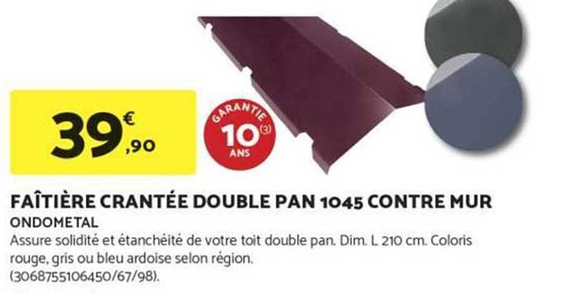 FAÎTIÈRE CRANTÉE DOUBLE PAN 1045 CONTRE MUR ONDOMETAL