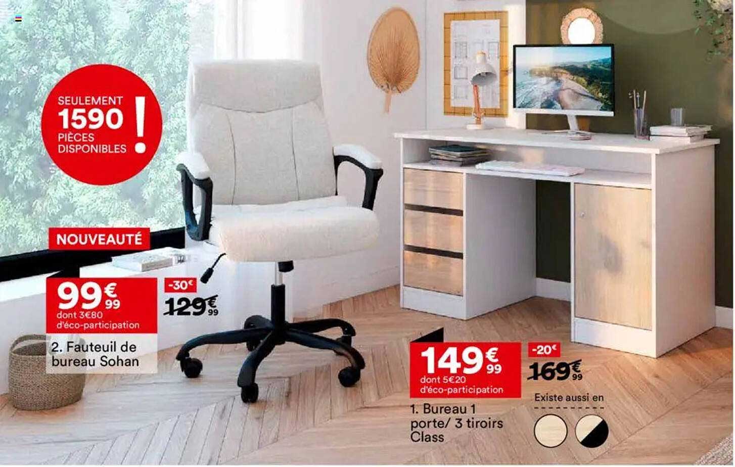 Fauteuil de bureau Sohan et Bureau 1 porte/ 3 tiroirs Class
