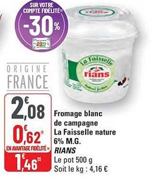 Fromage blanc de campagne La Faiselle nature 6% M.G. RIANS