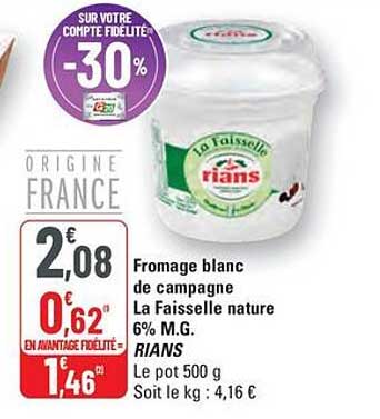 Fromage blanc de campagne La Faisselle nature 6% M.G. RIANS