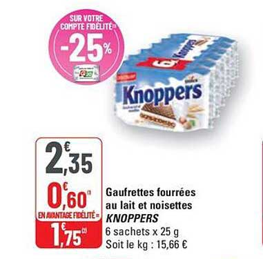 Gaufrettes fourrées au lait et noisettes KNOPPERS