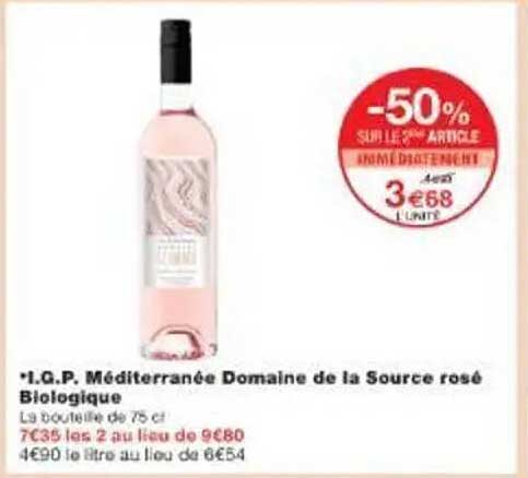 I.G.P. Méditerranée Domaine de la Source rosé Biologique