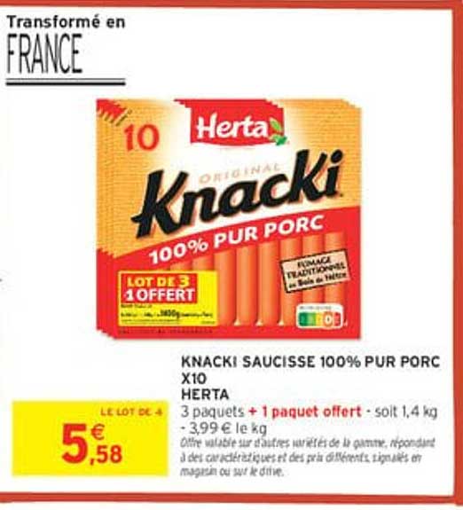 KNACKI SAUCISSE 100% PUR PORC X10