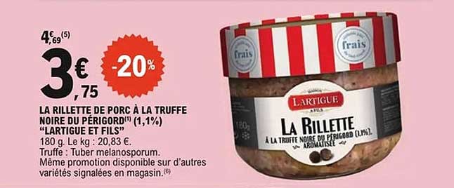 LA RILLETTE DE PORC À LA TRUFFE NOIRE DU PERIGORD" (1,1%) "LARTIGUE ET FILS"
