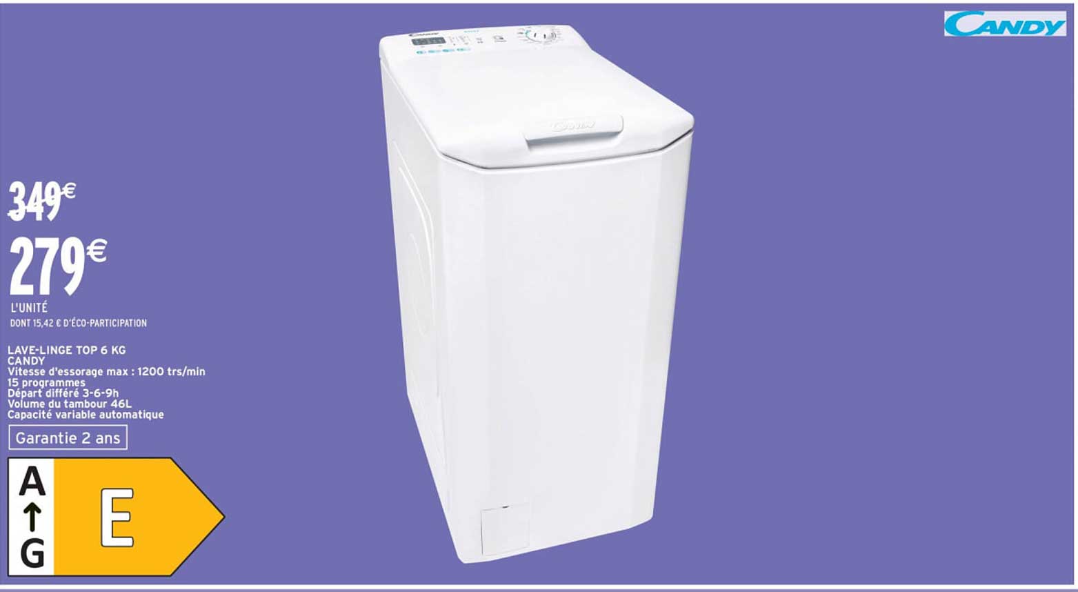 LAVE-LINGE TOP 6 KG CANDY