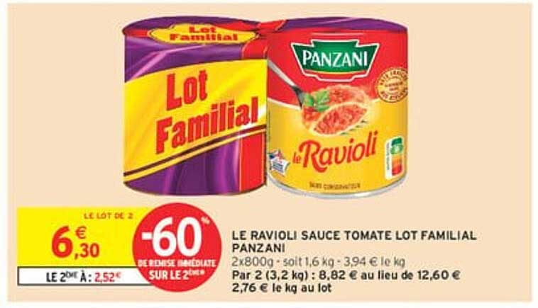 LE RAVIOLI SAUCE TOMATE LOT FAMILIAL PANZANI
