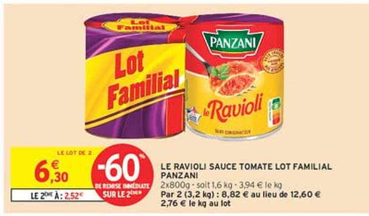LE RAVIOLI SAUCE TOMATE LOT FAMILIAL PANZANI
