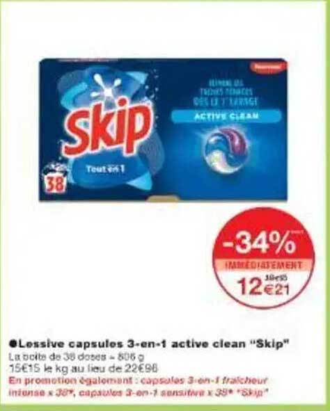 Lessive capsules 3-en-1 active clean "Skip"