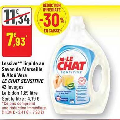 Lessive liquide au Savon de Marseille & Aloe Vera - LE CHAT SENSITIVE