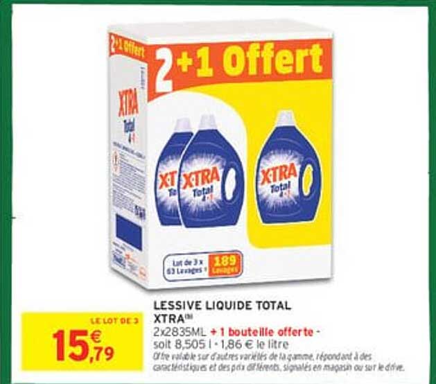 LESSIVE LIQUIDE TOTAL XTRA 2x2835ML + 1 bouteille offerte