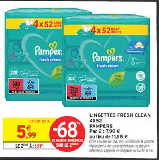 LINGETTES FRESH CLEAN 4X52 PAMPERS