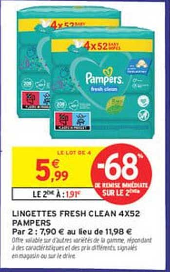 LINGETTES FRESH CLEAN 4X52 PAMPERS