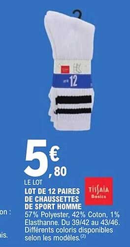 LOT DE 12 PAIRES DE CHAUSSETTES DE SPORT HOMME