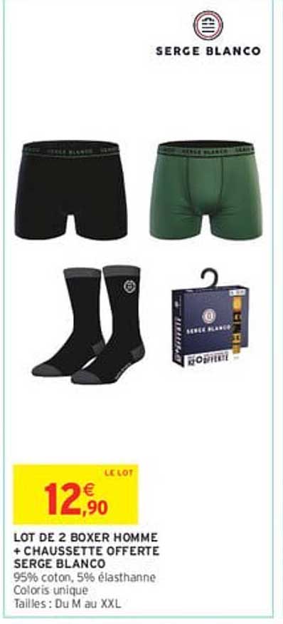 LOT DE 2 BOXER HOMME + CHAUSSETTE OFFERTE SERGE BLANCO