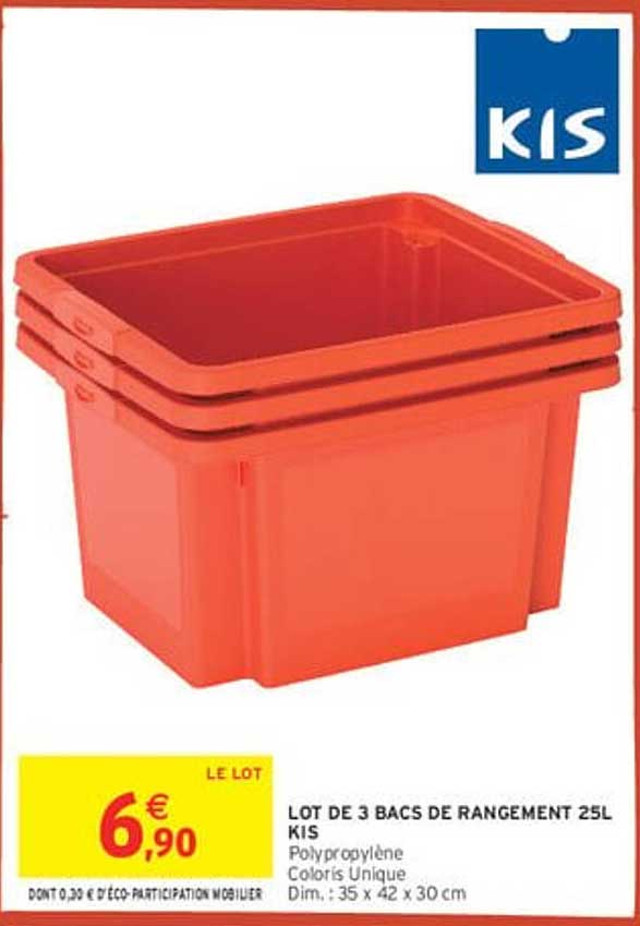 LOT DE 3 BACS DE RANGEMENT 25L KIS