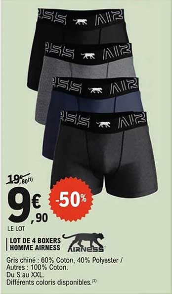 LOT DE 4 BOXERS HOMME AIRNESS