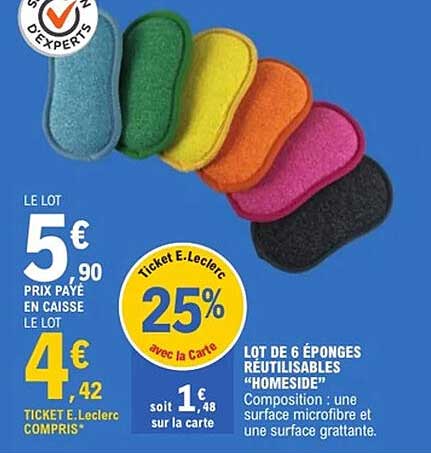 LOT DE 6 ÉPONGES REUTILISABLES “HOMESIDE”