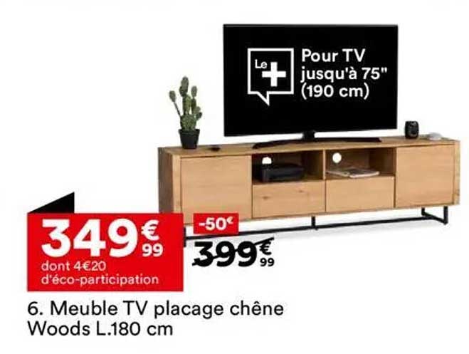 Meuble TV placage chêne Woods L.180 cm