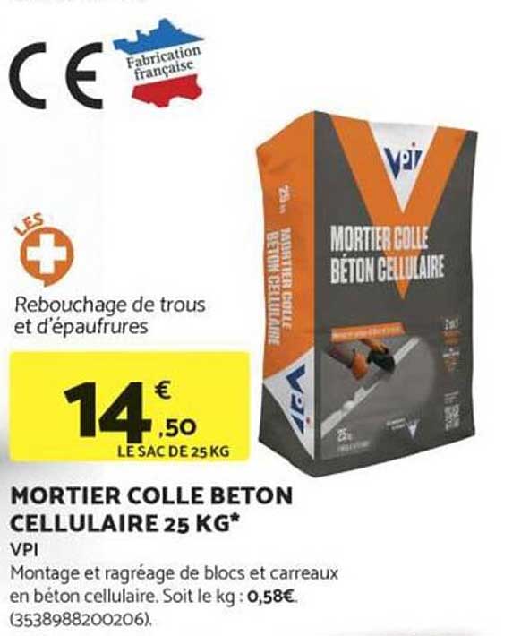 MORTIER COLLE BETON CELLULAIRE 25 KG*