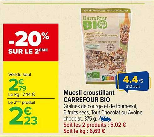 Muesli croustillant CARREFOUR BIO