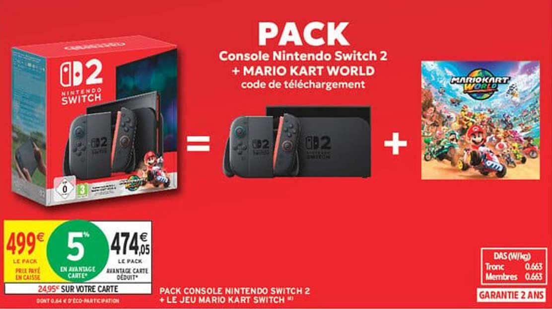 PACK Console Nintendo Switch 2 + MARIO KART WORLD code de téléchargement