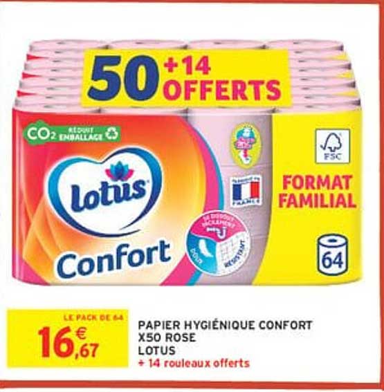 PAPIER HYGIÉNIQUE CONFORT X50 ROSE LOTUS