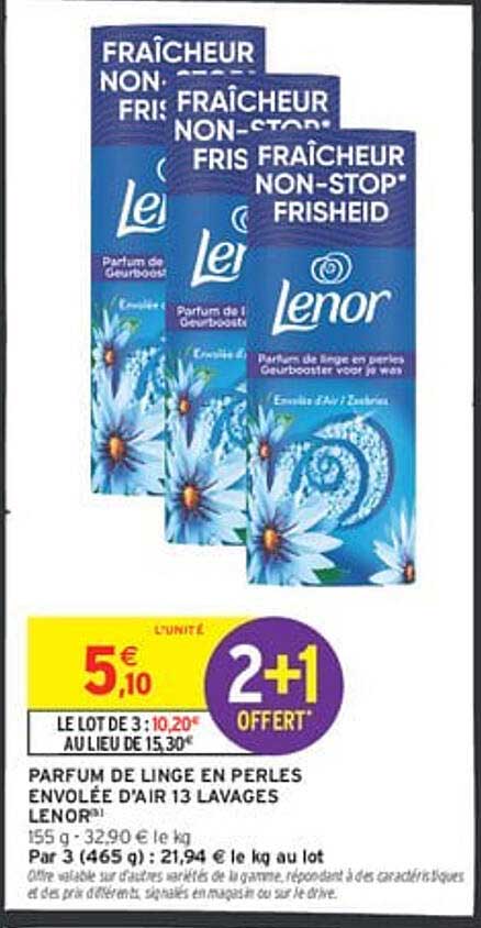 PARFUM DE LINGE EN PERLES ENVOLEE D'AIR 13 LAVAGES LENOR