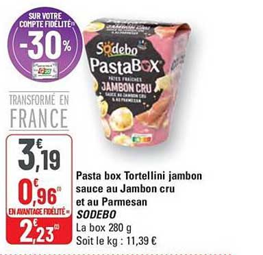 Pasta box Tortellini jambon sauce au Jambon cru et au Parmesan SODEBO
