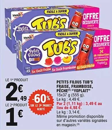PETITS FILOUS TUB’S FRAISE, FRAMBOISE, PÊCHE "YOPLAIT"