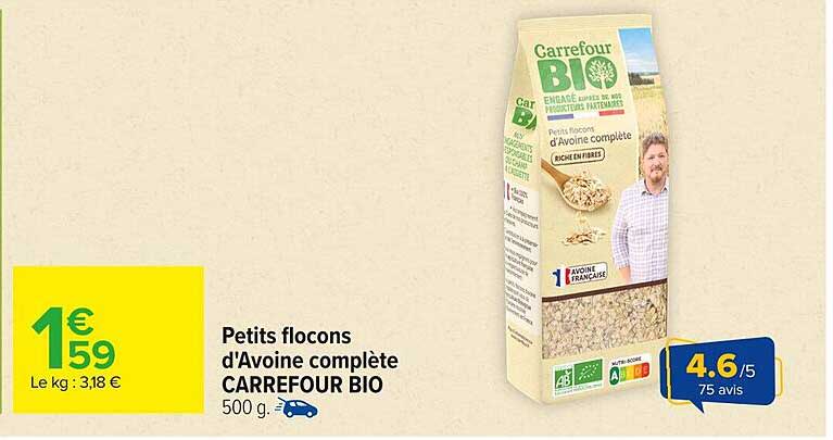 Petits flocons d'Avoine complète CARREFOUR BIO