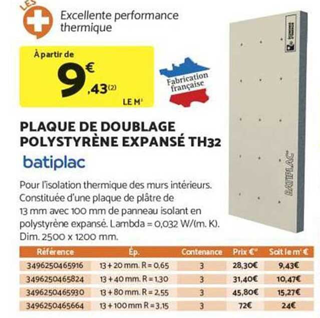 PLAQUE DE DOUBLAGE POLYSTYRÈNE EXPANSÉ TH32