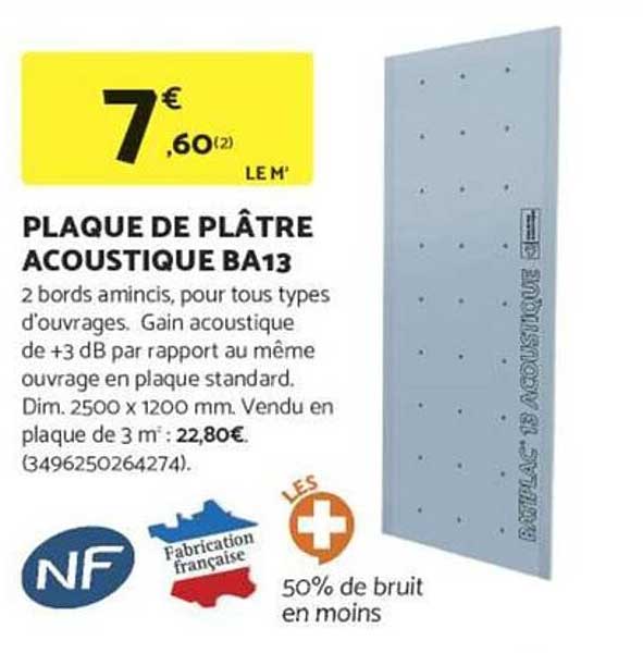 PLAQUE DE PLÂTRE ACOUSTIQUE BA13