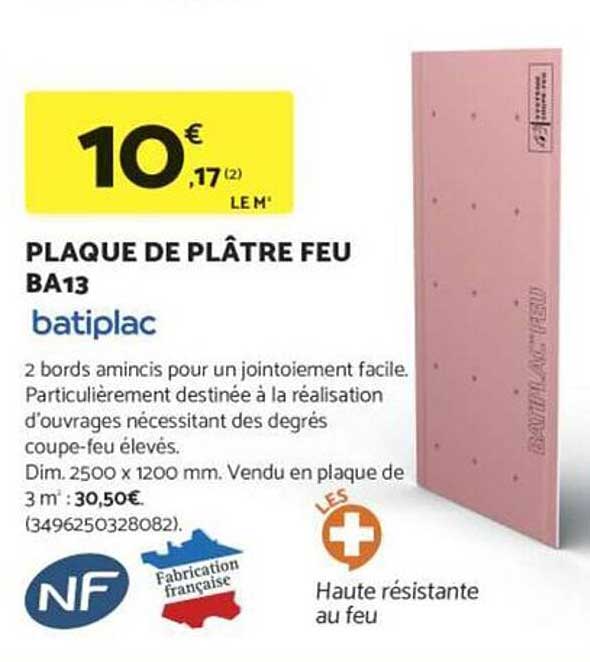 PLAQUE DE PLÂTRE FEU BA13