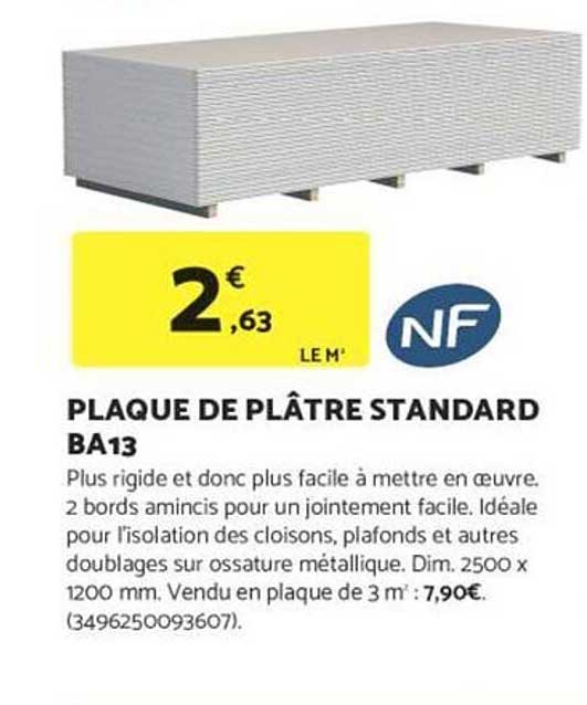 PLAQUE DE PLÂTRE STANDARD BA13