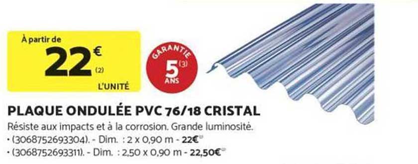 PLAQUE ONDULÉE PVC 76/18 CRISTAL