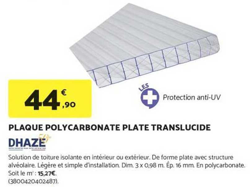PLAQUE POLYCARBONATE PLATE TRANSLUCIDE