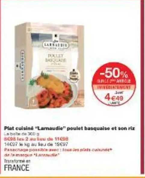 Plat cuisiné "Larnaudie" poulet basquaise et son riz