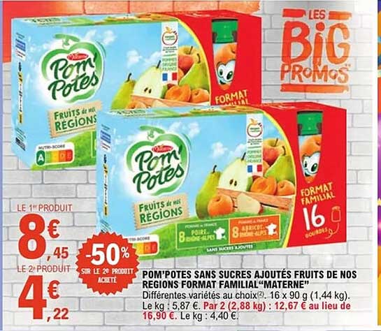 POM'POTES SANS SUCRES AJOUTÉS FRUITS DE NOS RÉGIONS FORMAT FAMILIAL "MATERN"