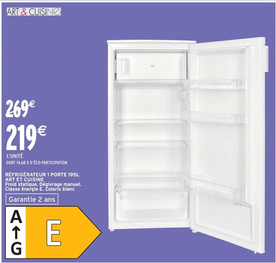 Réfrigérateur 1 porte 195L ART ET CUISINE