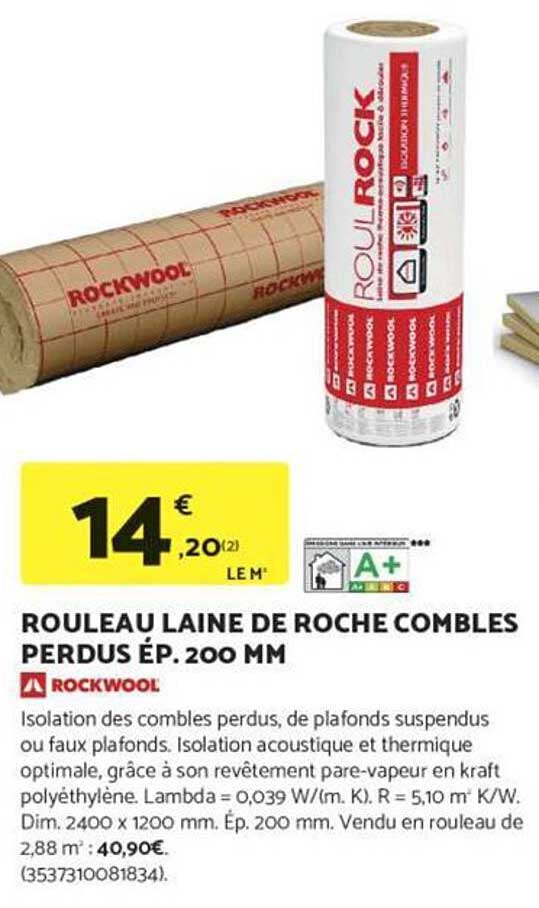 ROULEAU LAINE DE ROCHE COMBLES PERDUS ÉP. 200 MM