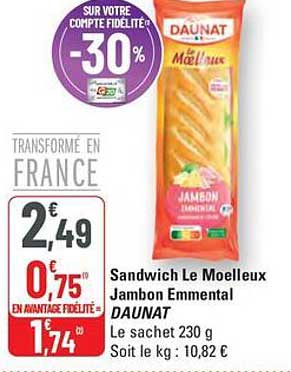 Sandwich Le Moelleux Jambon Emmental DAUNAT