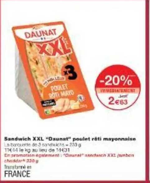 Sandwich XXL "Daunat" poulet rôti mayonnaise