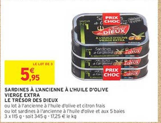 SARDINES À L'ANCIENNE À L'HUILE D'OLIVE VIERGE EXTRA LE TRÉSOR DES DIEUX